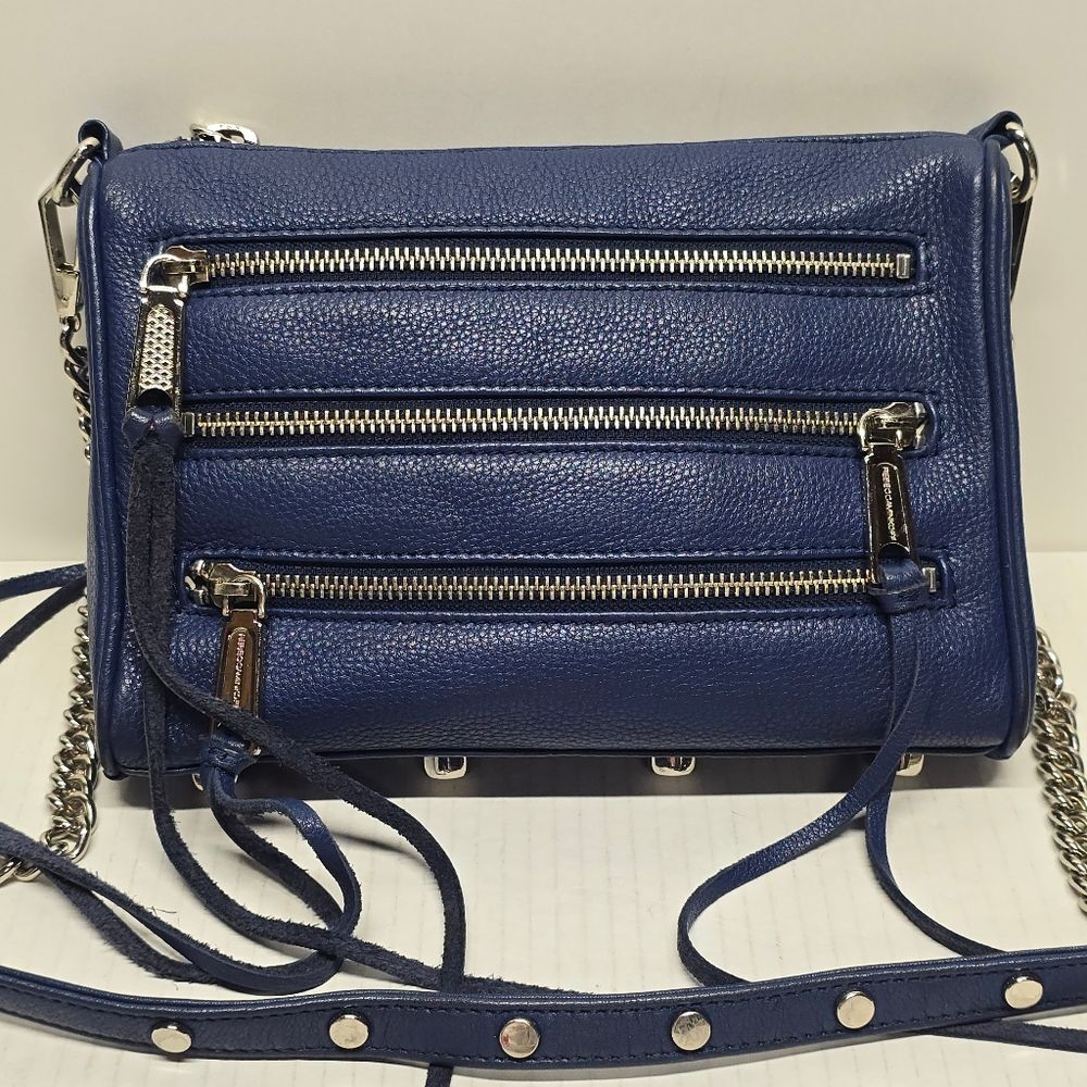 Rebecca Minkoff three zipper blue leather crossbody Moto Bag Rock Grunge Boho